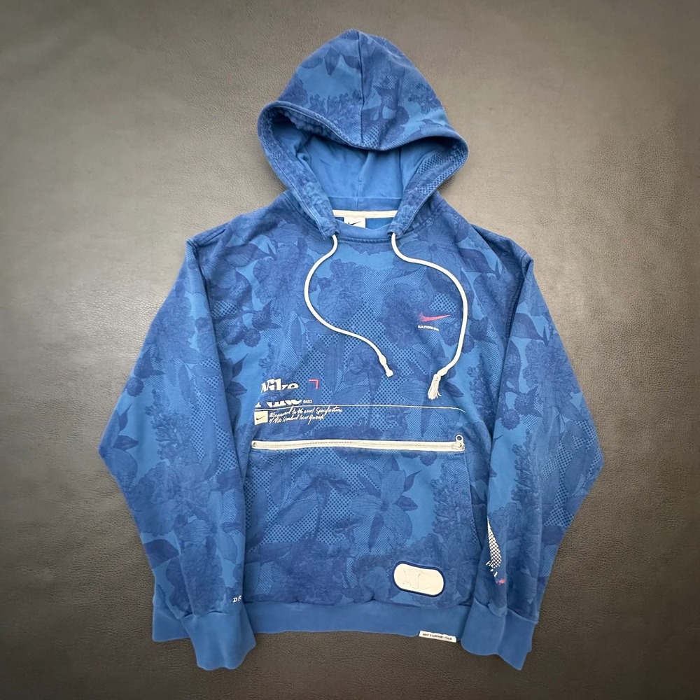 Nike Halftone Grid Hoodie Mens XL Blue AOP Premium Boxy Zip Pocket Streetwear